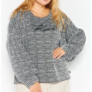 Karl Lagerfeld Paris Metallic Puff Sleeve Popover KARL Spell-Out Logo Top‎